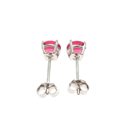 925 Sterling Silver Pink Round-Cut Shaped C Z Stud Earrings