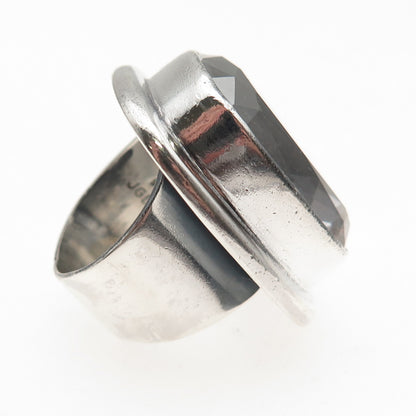 Janice Girardi 925 Sterling Vintage Real Crystal Modernist Oxidized Ring Size 5