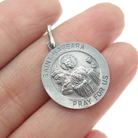 925 Sterling Silver Vintage Italy St. Barbara Medal Religious Pendant