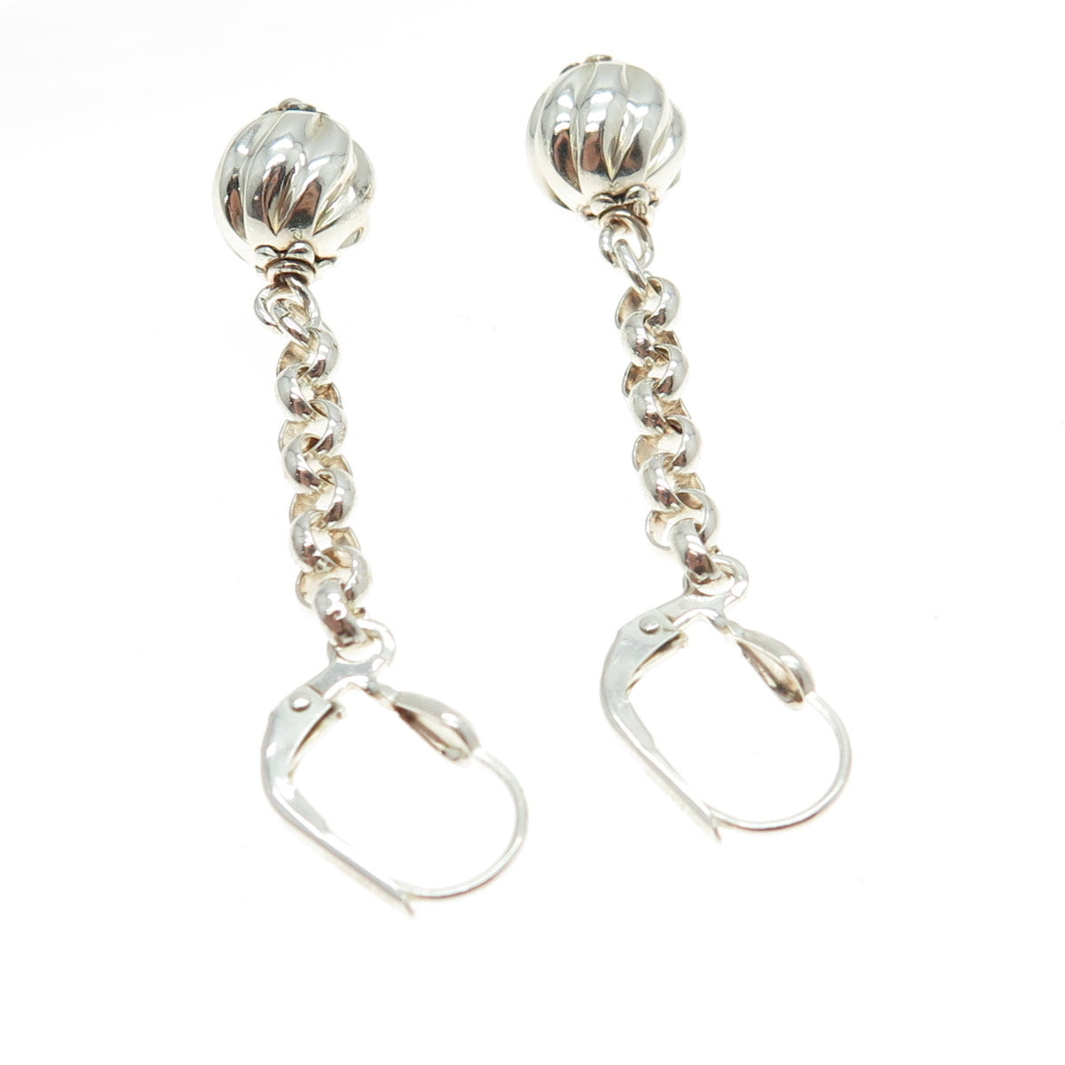 MILOR 925 Sterling Silver Vintage Italy Rolo Chain Ball Drop Earrings