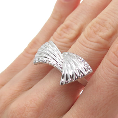 925 Sterling Silver Round-Cut C Z Modernist Wings Ring Size 7.5