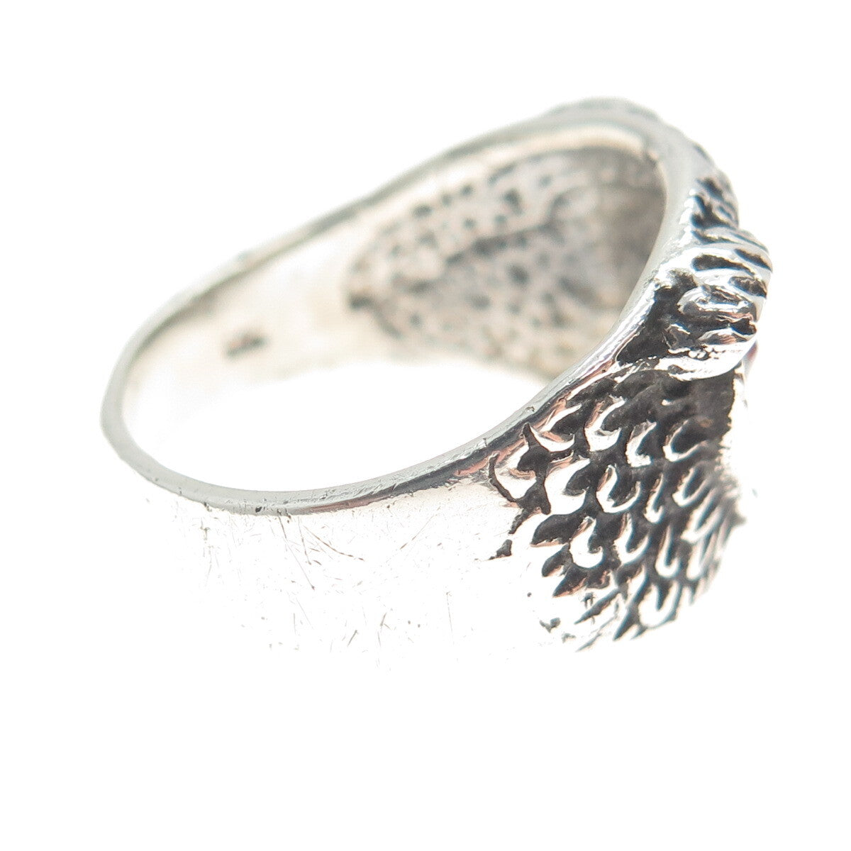 925 Sterling Silver Vintage Red Rhinestone Owl Bird Oxidized Ring Size 10.25