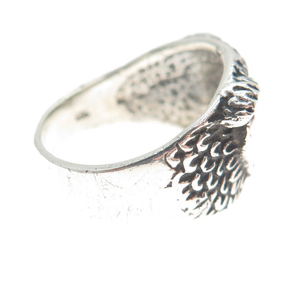 925 Sterling Silver Vintage Red Rhinestone Owl Bird Oxidized Ring Size 10.25