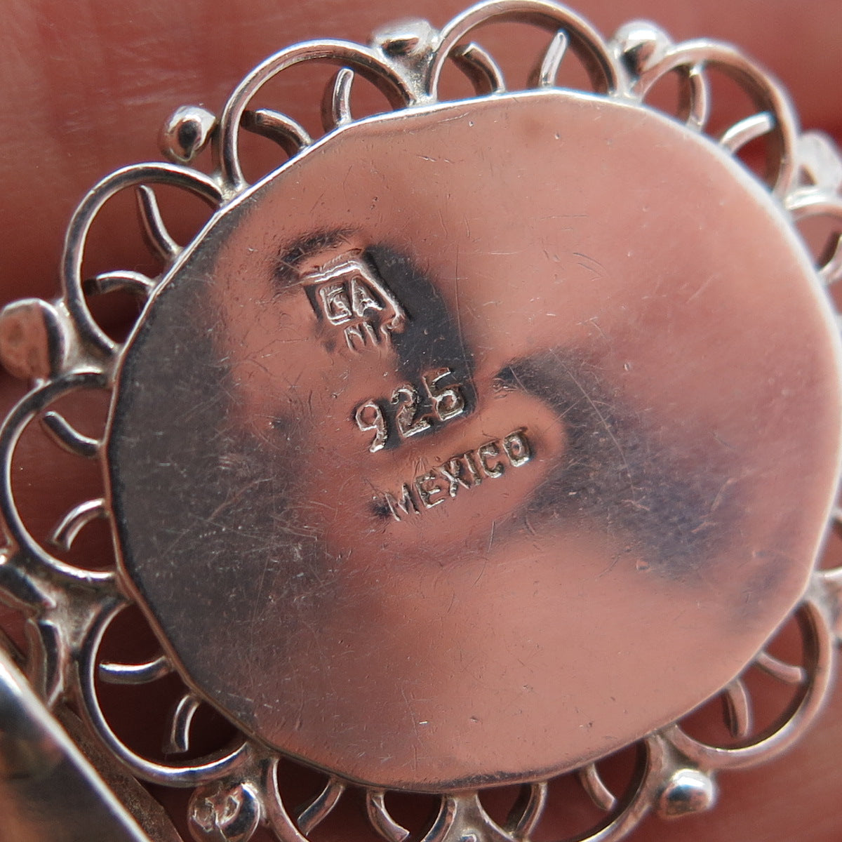 925 Sterling Silver Vintage Mexico Real MOP Ornate Charm Pendant
