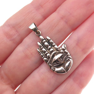 925 Sterling Silver Vintage Hamsa Hand & Evil Eye Oxidized Charm Pendant