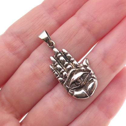 925 Sterling Silver Vintage Hamsa Hand & Evil Eye Oxidized Charm Pendant