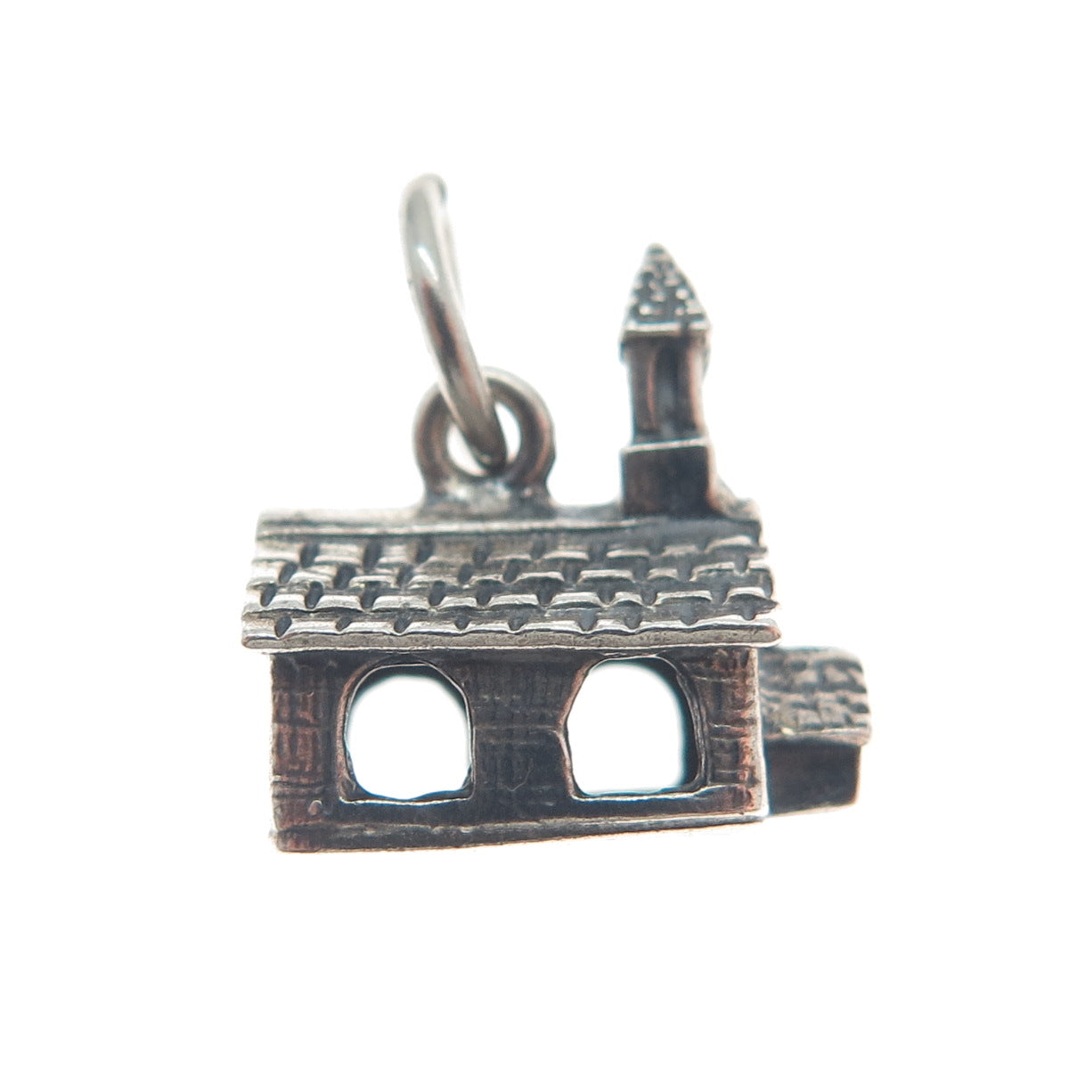 DANECRAFT 925 Sterling Silver Antique Art Deco Old Church Minimalist 3D Pendant