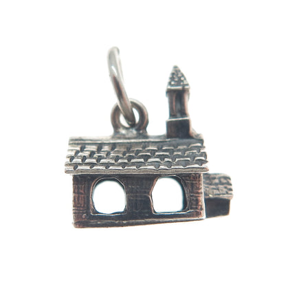DANECRAFT 925 Sterling Silver Antique Art Deco Old Church Minimalist 3D Pendant