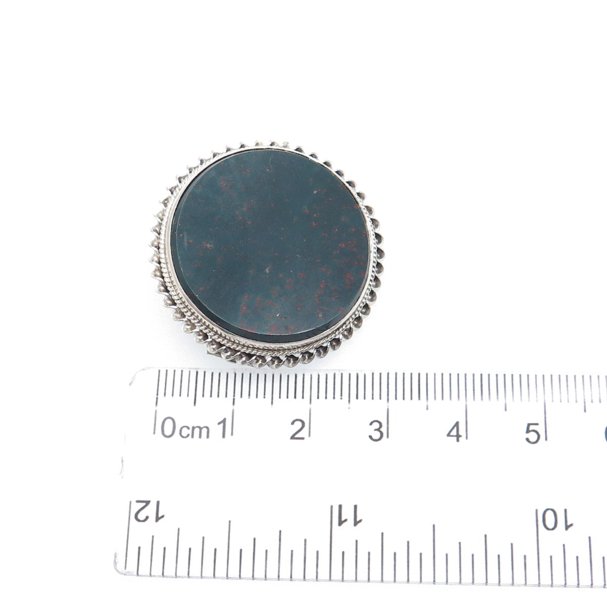Silver-Tone Antique Victorian Real Round-Cut Bloodstone Twisted Bezel Pin Brooch