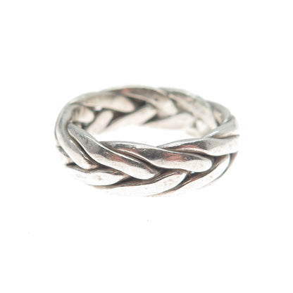 925 Sterling Silver Vintage Wicker Band Ring Size 6