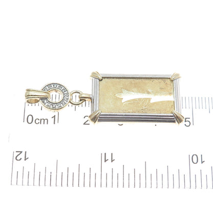 LENOX 925 Sterling Silver 2-Tone Vintage Real Diamond Modernist Floral Pendant