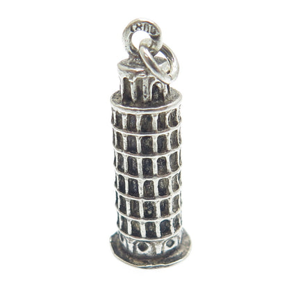 800 Silver Vintage Pisa Tower Oxidized Charm Pendant