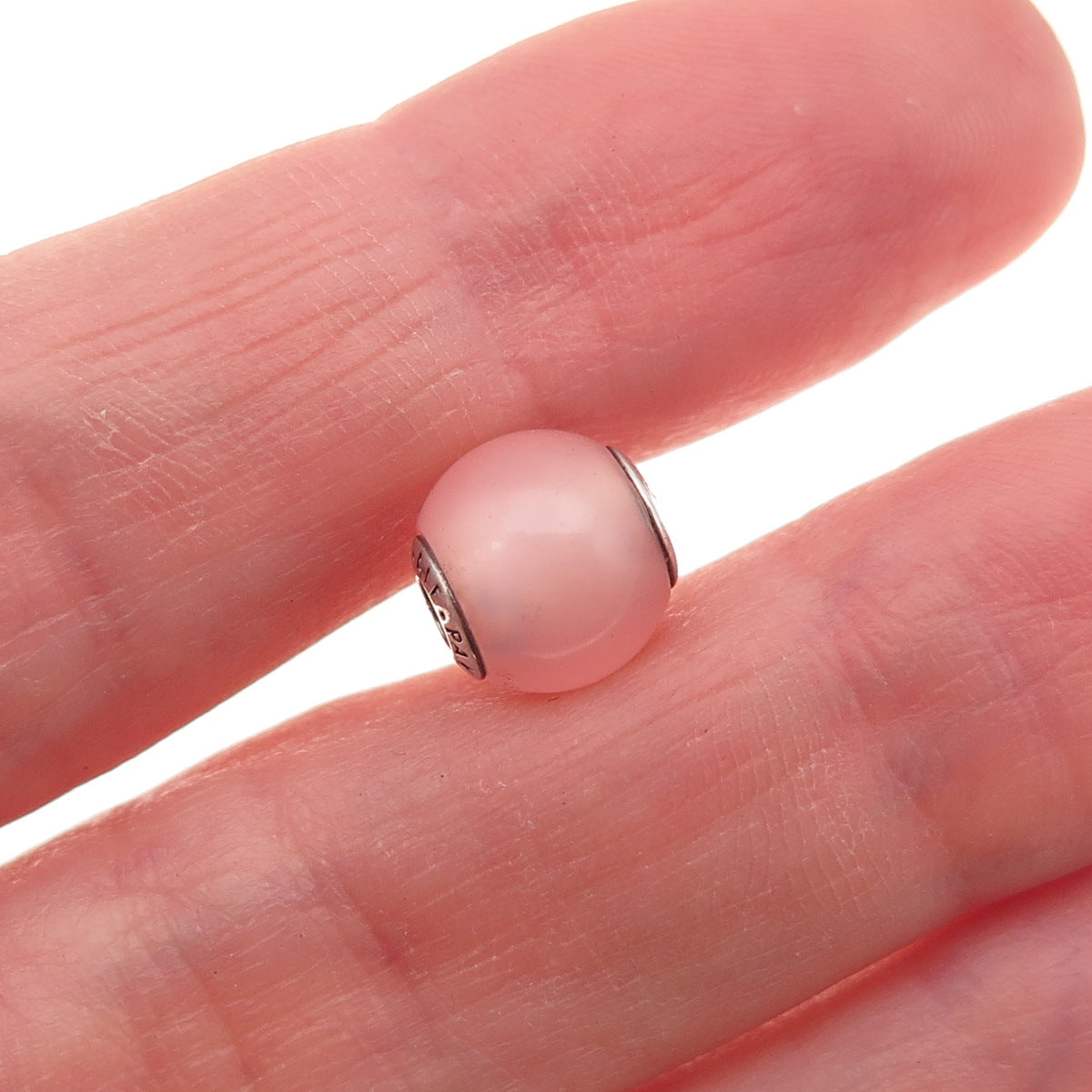 Pandora 925 Sterling Silver Real Rose Quartz Essence Caring Slide Bead Charm