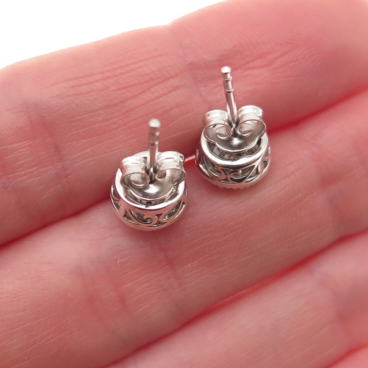 Sun 925 Sterling Silver Real Round-Cut Diamond Stud Earrings