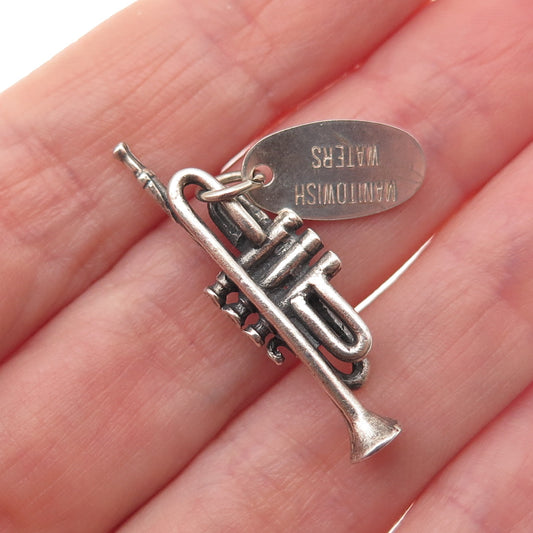 925 Sterling Silver Vintage Trumpet Manitowish Waters 3D Mini Charm Pendant
