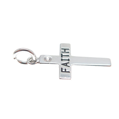925 Sterling Silver Round-Cut C Z Faith Cross Minimalist Charm Pendant