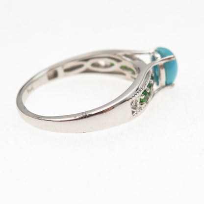 Chuck Clemency 925 Sterling Silver Real Turquoise & Peridot Ring Size 8.25
