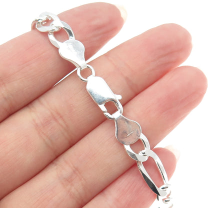 925 Sterling Silver Italy Figaro Link Bracelet 8"