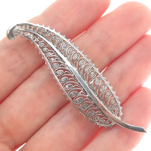 ALICE CAVINESS 925 Sterling Silver Antique Germany Feather Filigree Pin Brooch
