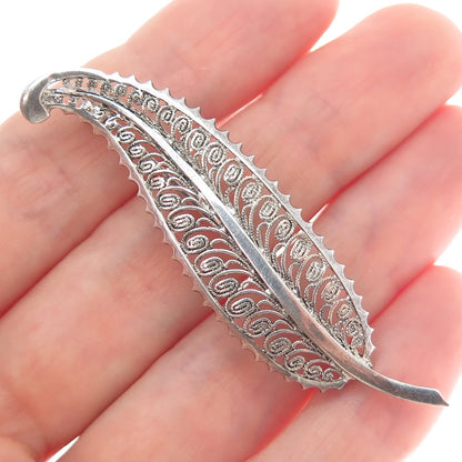 ALICE CAVINESS 925 Sterling Silver Antique Germany Feather Filigree Pin Brooch