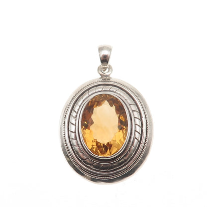 925 Sterling Silver Vintage Real Oval-Cut Citrine Pendant