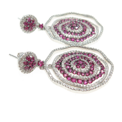 925 Sterling Silver Round-Cut Lab-Created Ruby & C Z Multi-Circle Earrings