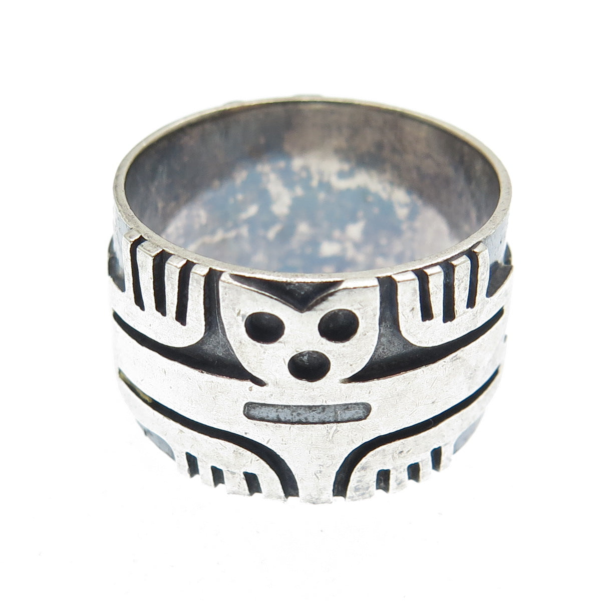 925 Sterling Silver Vintage Mexico Tribal Birds Oxidized Band Ring Size 8.5