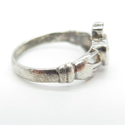 925 Sterling Silver Vintage Heart-Cut Shaped C Z Irish Claddagh Ring Size 4.75