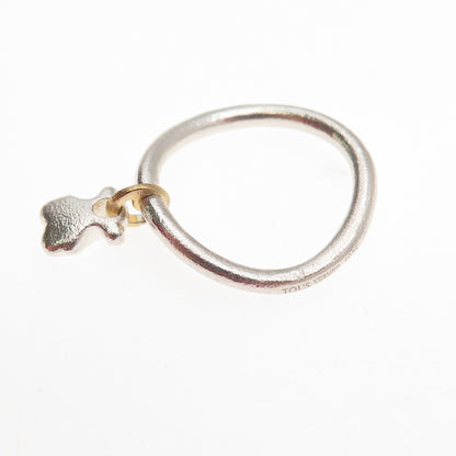 Tous 925 Sterling Silver Vermeil Sweet Dolls Charm Wavy Band Ring Size 6.75