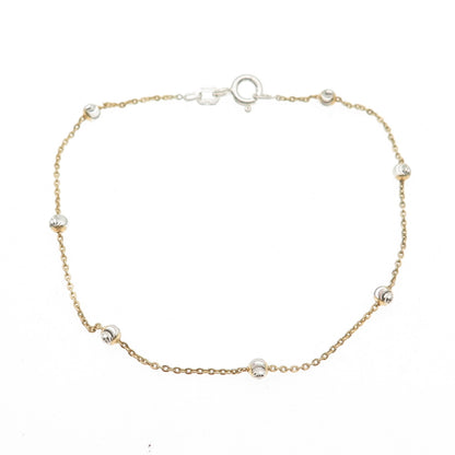 925 Sterling Silver 2-Tone Diamond-Cut Bead Station Cable Link Bracelet 7"