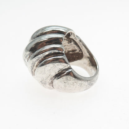 925 Sterling Silver Vintage Modernist Ribbed Dome Oxidized Ring Size 8.5