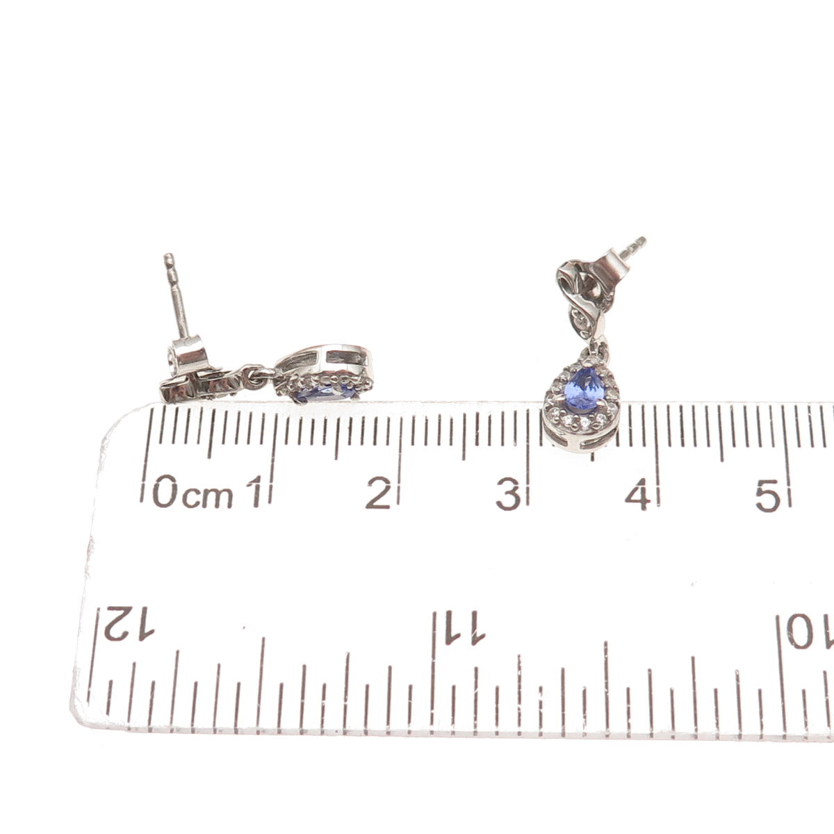 D'Joy 925 Sterling Silver Real Tanzanite & White Topaz Teardrop Dangle Earrings
