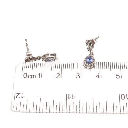 D'Joy 925 Sterling Silver Real Tanzanite & White Topaz Teardrop Dangle Earrings