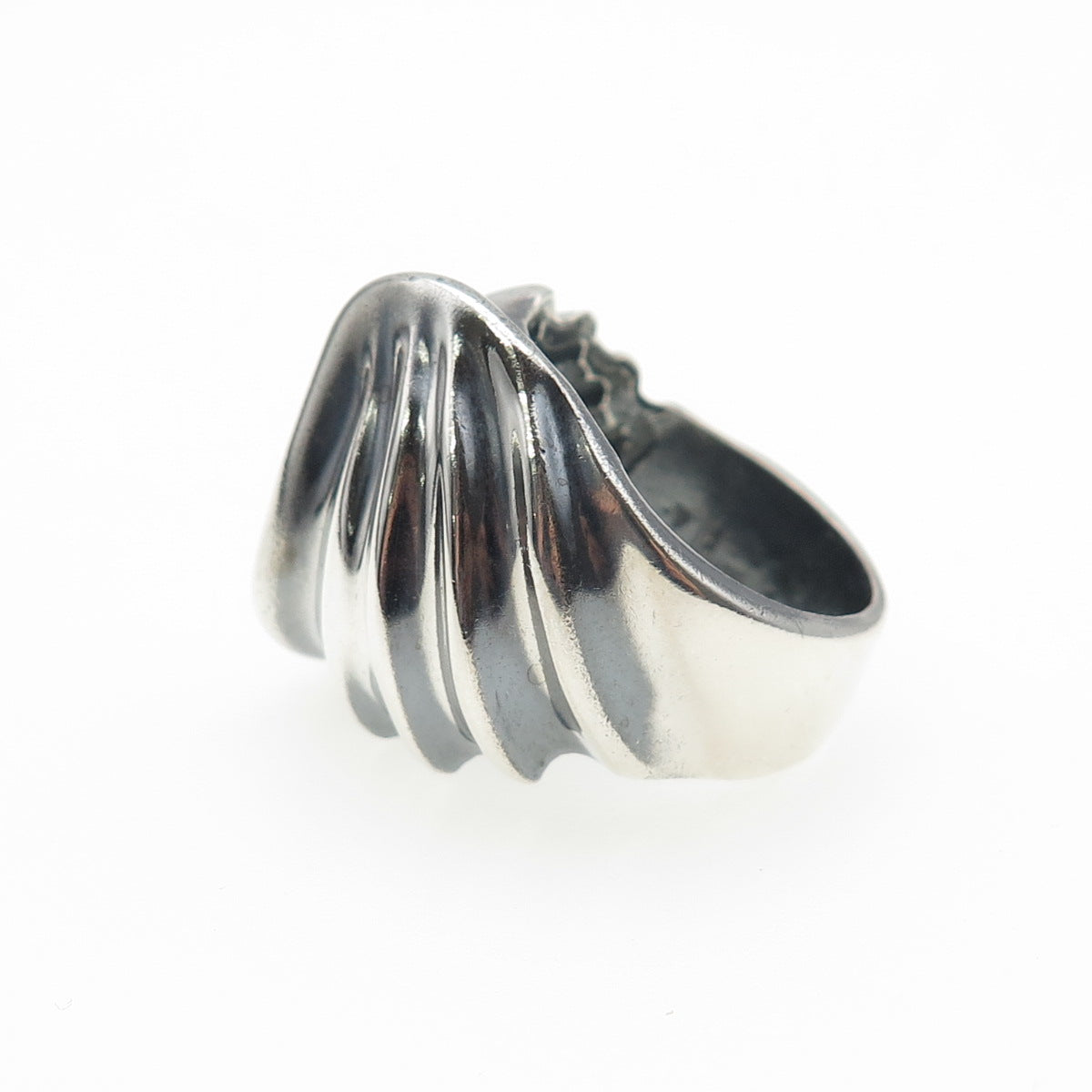 925 Sterling Silver Vintage Mexico Modernist Wavy Dome Oxidized Ring Size 7.5