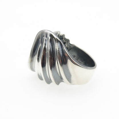 925 Sterling Silver Vintage Mexico Modernist Wavy Dome Oxidized Ring Size 7.5