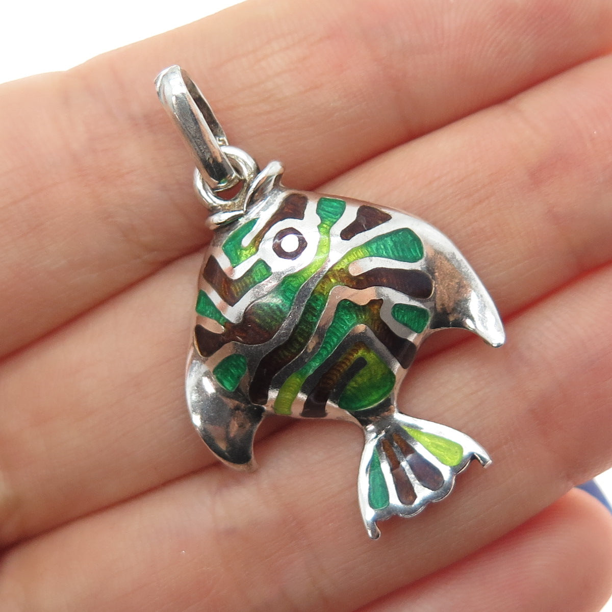 925 Sterling Silver Vintage Italy Enamel Angelfish Charm Pendant