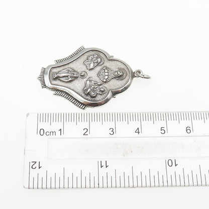 THEDA 925 Sterling Silver Antique Art Deco 4-Way Religious Medal Pendant