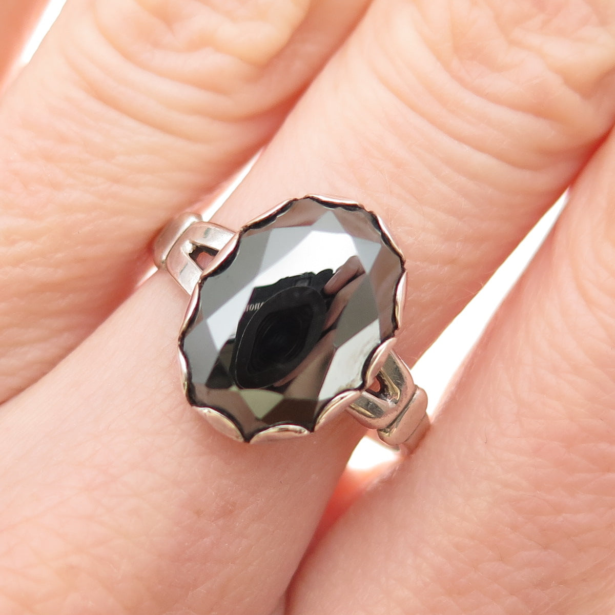 Bell Trading Post Old Pawn 925 Sterling Silver Vintage Hematite Ring Size 8.75