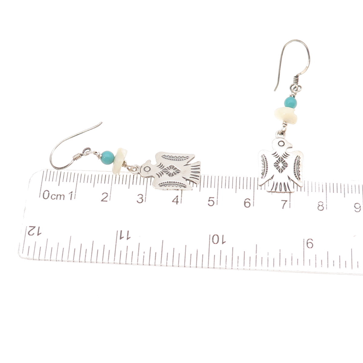 Old Pawn 925 Sterling Silver Vintage Turquoise & MOP Thunderbird Dangle Earrings