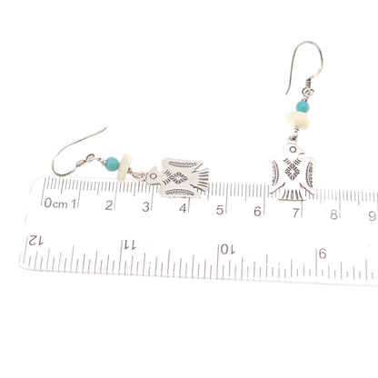 Old Pawn 925 Sterling Silver Vintage Turquoise & MOP Thunderbird Dangle Earrings
