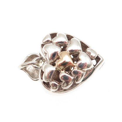 925 Sterling Silver 14K Gold Vintage Modernist Heart Charm Pendant