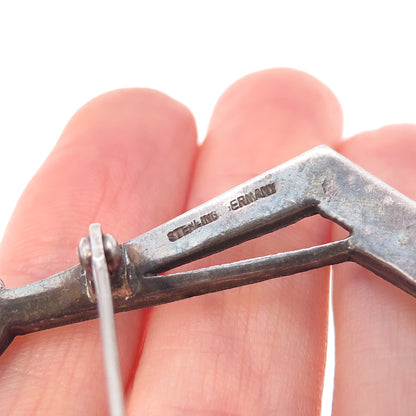 925 Sterling Antique Art Deco Germany Real Marcasite Frame Oxidized Pin Brooch