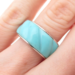 JS JOSEPH SCHMID 925 Sterling Silver Vintage Real Turquoise Band Ring Size 5.25