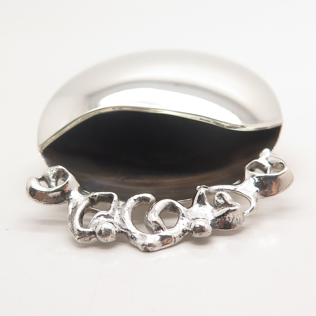 925 Sterling Silver Vintage Round Modernist Pin Brooch / Pendant