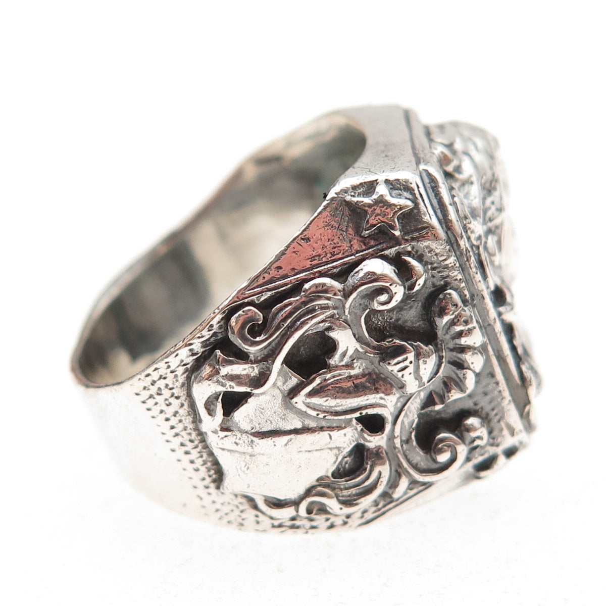 925 Sterling Silver Antique Art Nouveau Lady Oxidized Ring Size 8.75