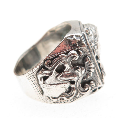 925 Sterling Silver Antique Art Nouveau Lady Oxidized Ring Size 8.75