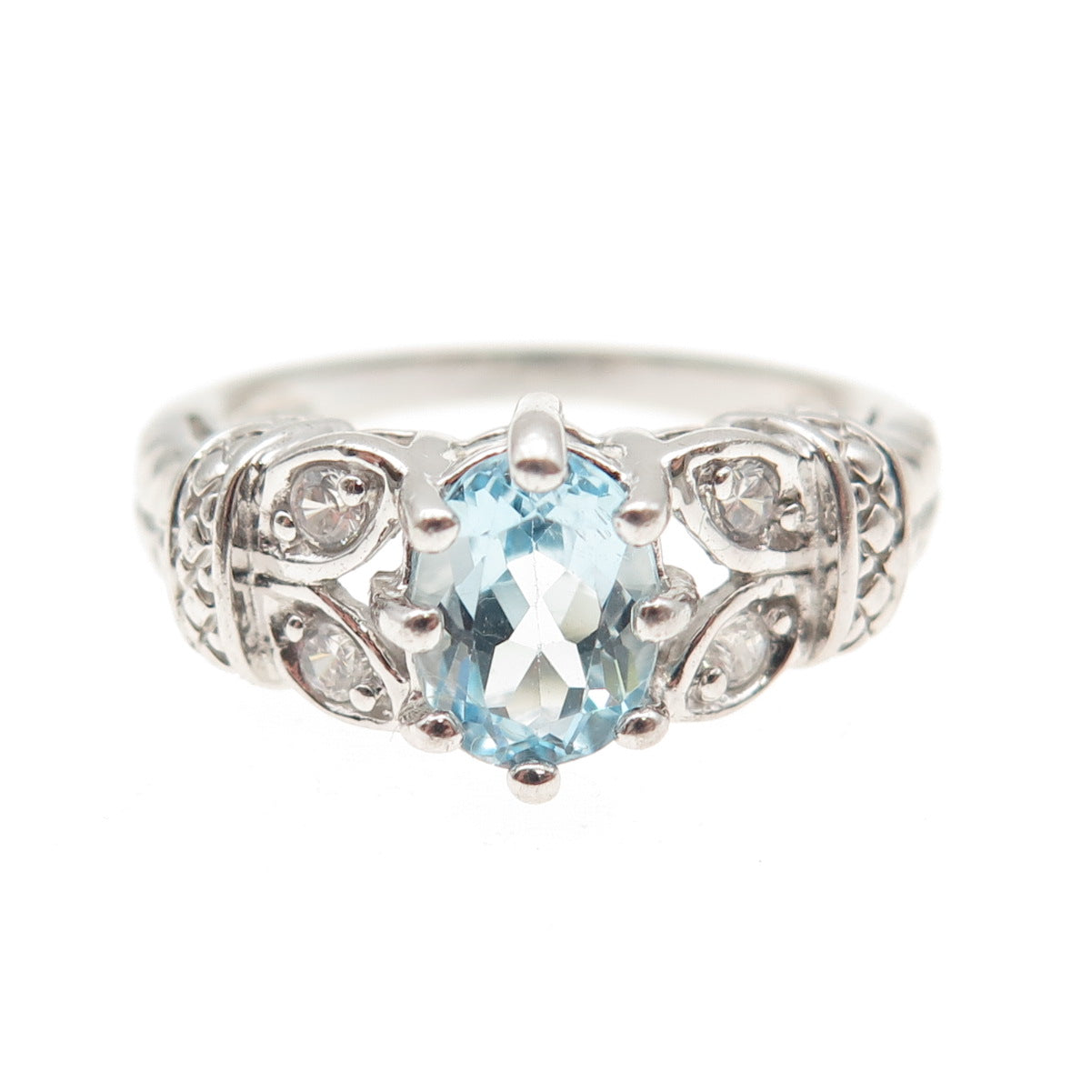 RJ GRAZIANO 925 Sterling Silver Real Blue Topaz & C Z Ring Size 7.25