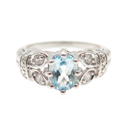 RJ GRAZIANO 925 Sterling Silver Real Blue Topaz & C Z Ring Size 7.25