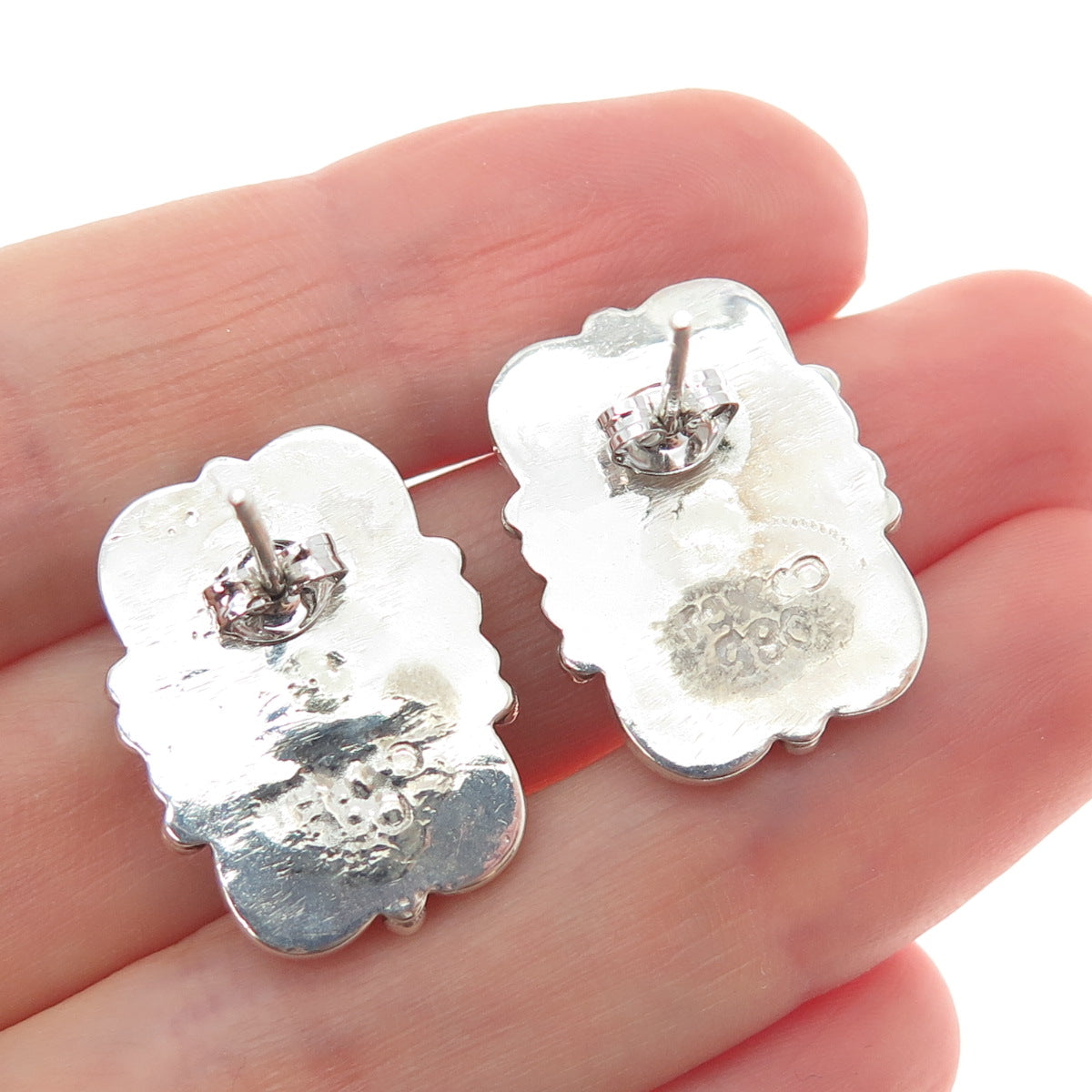 980 Silver Vintage Mexico Real Amethyst Modernist Oxidized Earrings