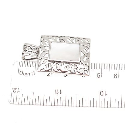 925 Sterling Silver Vintage Real MOP Floral Ornate Oxidized Pendant